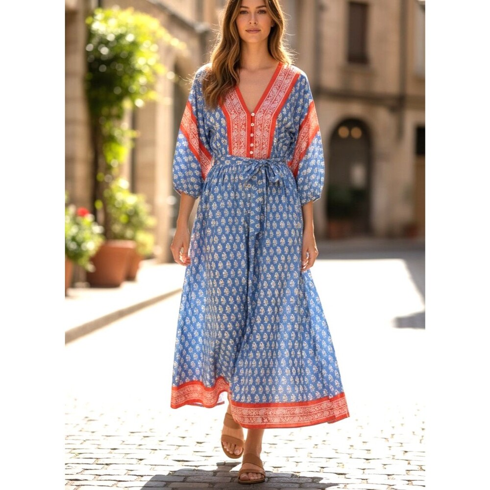 J. Crew Beachwear Cotton Block Print Midi Dress Boho Resort Sz S NWT